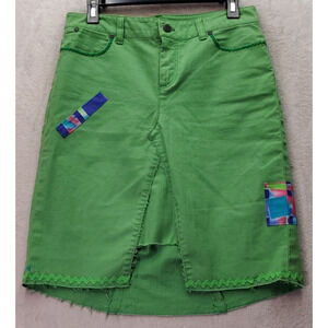 Talbots Heritage Crop Skirt Womens Petite 8 Green Cotton Slim Embroidered Floral